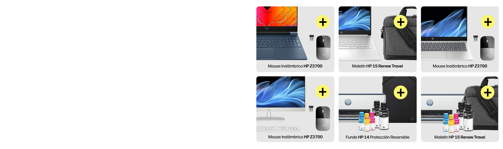 Imagen de una ret&iacute;cula de 6 productos HP m&aacute;s un accesorio en...