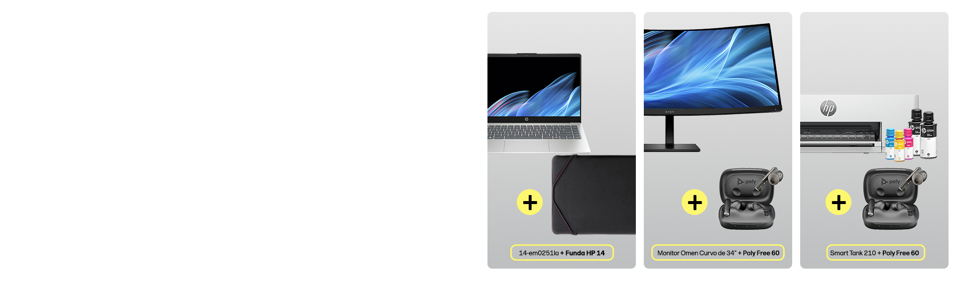 Imagen de una ret&iacute;cula de 3 productos HP m&aacute;s un accesorio en...