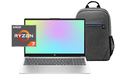 Potencia y precio imbatible.. Fotograf&iacute;a de una Laptop HP 15-fc0280la + Mochila HP Travel. Procesador AMD Ryzen&trade; 7, RAM de 16 GB, SSD de 1 TB