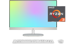 Potencia e innovaci&oacute;n para tu vida diaria. Fotograf&iacute;a de una All-in-One HP 24-cr0232la con Procesador AMD Ryzen&trade; 3, RAM de 8 GB, SSD de 512 GB