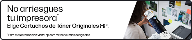 No arriesgues tu impresora* Elige Cartuchos de T&oacute;ner Originales HP. * Para m&aacute;s informaci&oacute;n visita: hp.com.mx/consumiblesoriginales.