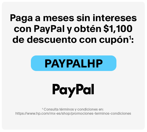 Paga a meses sin intereses con PayPal y obtén $1,100 de descuento con cupón*: PAYPALHP. * Consulta términos y condiciones en: https://www.hp.com/mx-es/shop/promociones-terminos-condiciones