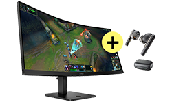 Monitor HP gaming curvo OMEN + Earbuds HP Poly Voyager Free 60 UC