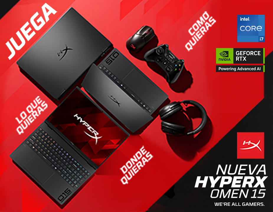 Juega como quieras. 2 vistas de la Nueva HyperX Omen15. Procesador Intel Core i7. NVIDIA® GeForce RTX™. haz clic para descubrirla.
