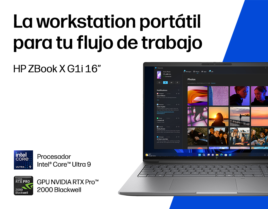 La workstation port&aacute;til para tu flujo de trabajo. HP ZBook X G1i 16&rdquo;. Procesador Intel&reg; Core&trade; Ultra 9 y GPU NVIDIA RTX Pro&trade; 2000 Blackwell. Fotograf&iacute;a de una workstation HP ZBook X G1i en vista frontal con aplicaci&oacute;n en pantalla.