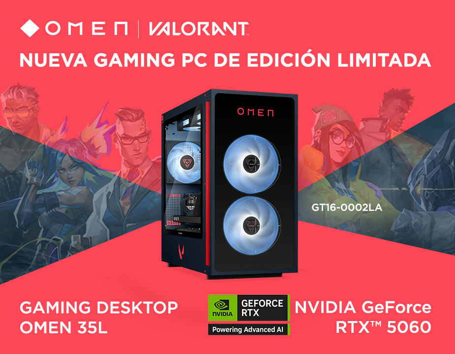 OMEN | VALORANT. NUEVA Gaming PC de edición limitada. Gaming Desktop OMEN 35L. NVIDIA GeForceRTX™ 5060