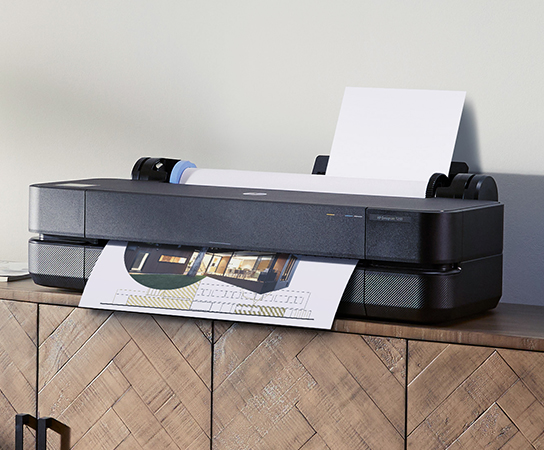 Imágen del plotter HP DesignJet T250 imprimiendo un plano.