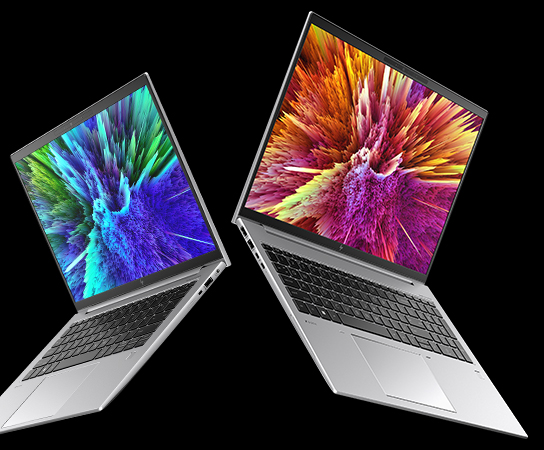 Fotografía de dos ZBook Fyrefly anguladas con fondos de pant...